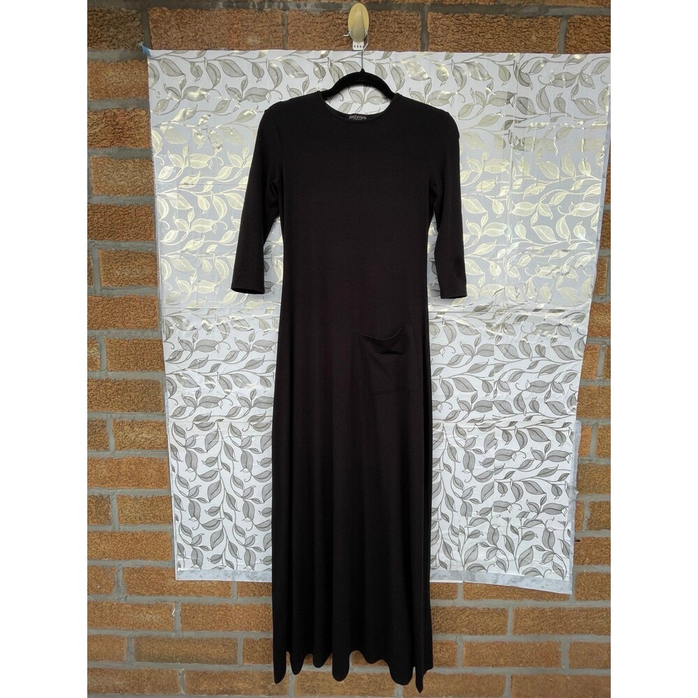 Pashmina XS Black Rayon Stretch Pocket Maxi Dress Lagenlook Minimalist